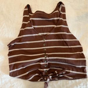 American Eagle button down brown striped tie tank top